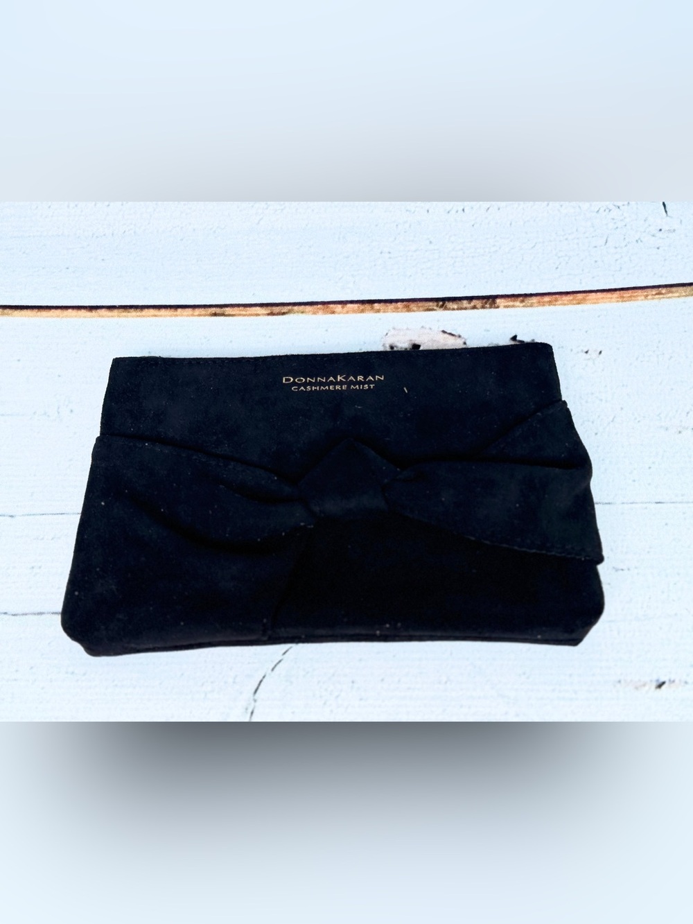 NWT Donna Karan Cashmere Mist Cosmetic Case / Makeup Bag with Black Bow